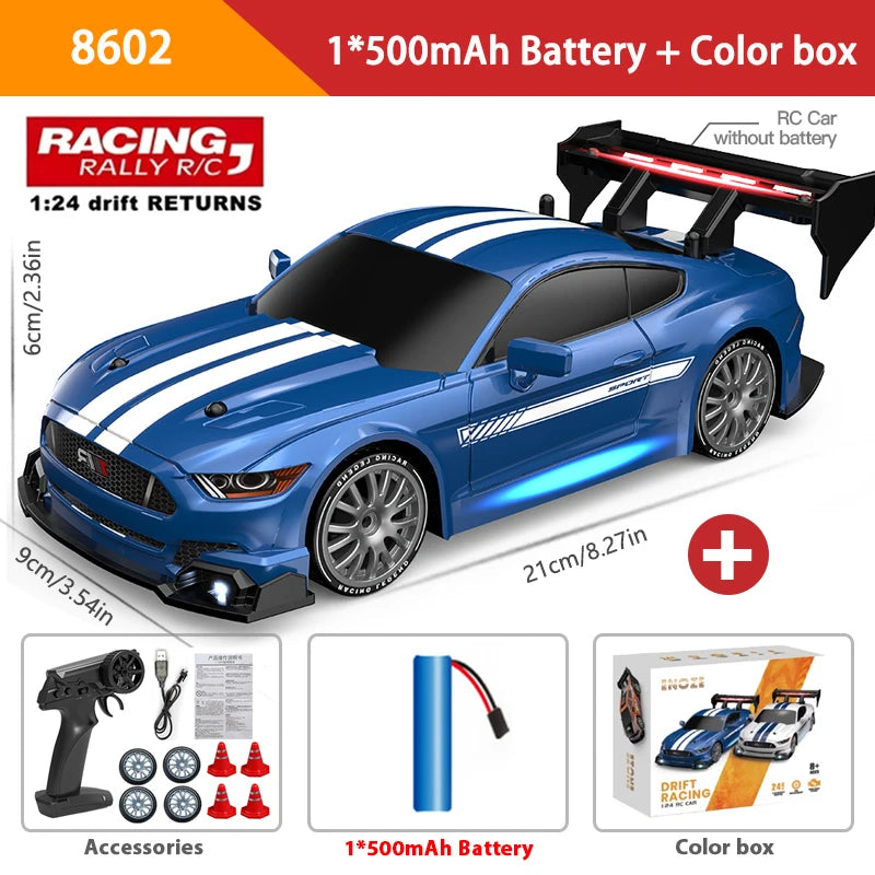 1:24 High-Speed RC Drift Car Mustang with 4WD and Replaceable Tires