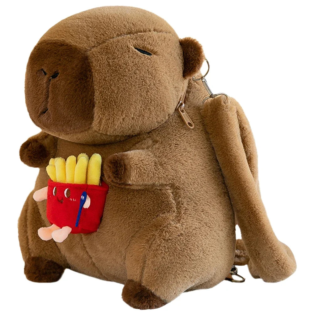 Cute Capybara Plush Backpack – Funny Cartoon Fur Shoulder and School Bag for Kids