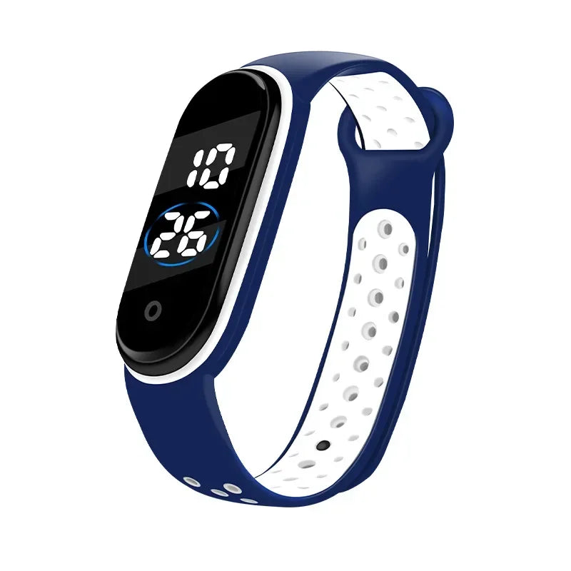 Fashion Kids Sports Waterproof LED Digital Watch Two-Tone Silicone Strap for Teen Boys and Girls