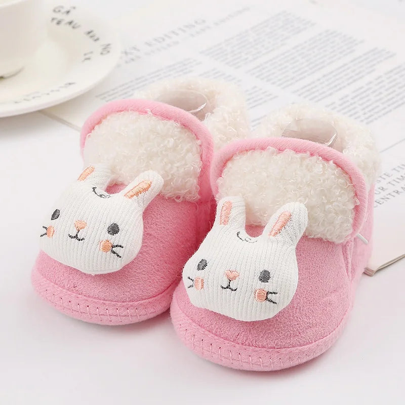Winter Warm Newborn Baby Boy Girl Boots, Cute Bear Soft Toddler Shoes, First Walkers Anti-slip Booties, Infant Fur Snow Boots (0-18M)