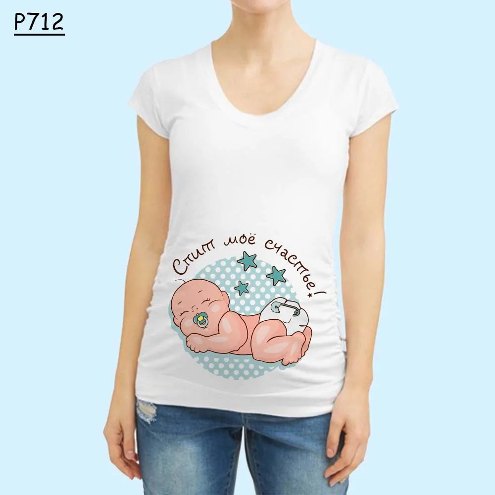 Cute Pregnant Women Maternity Clothes Baby Print Funny T-shirt - Summer Maternity Top, Pregnancy Announcement New Baby Tee