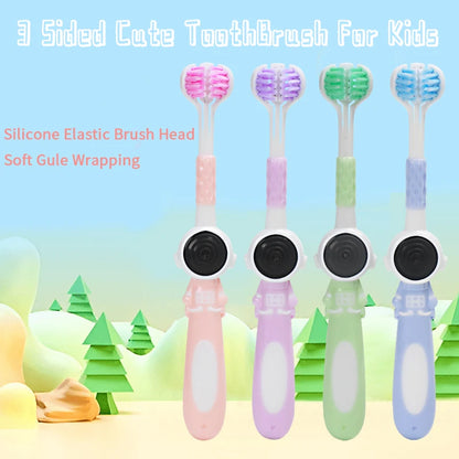 Age 3+ 3-Sided Toddler Toothbrush, Soft Bristles, Kids Autism Sensory Toothbrush, Silicone Oral Care Brush
