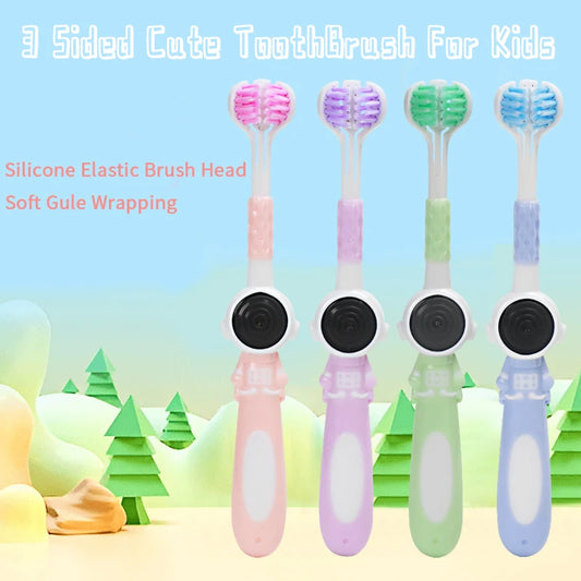 Age 3+ 3-Sided Toddler Toothbrush, Soft Bristles, Kids Autism Sensory Toothbrush, Silicone Oral Care Brush