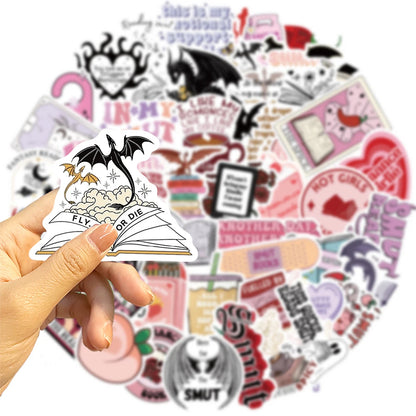 10/30/52pcs Cute Bookish Reading Stickers – Waterproof Graffiti Decals for Notebooks, Guitars, and Luggage