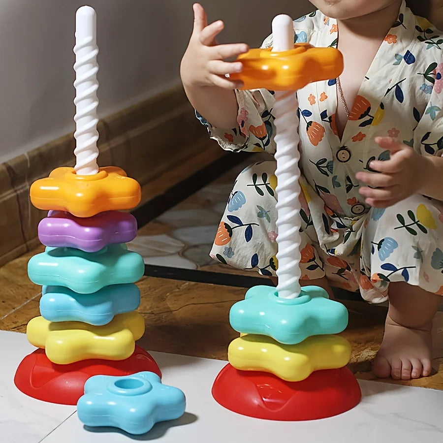 Montessori Rotating Rainbow Tower Baby Stacking Puzzle Toy