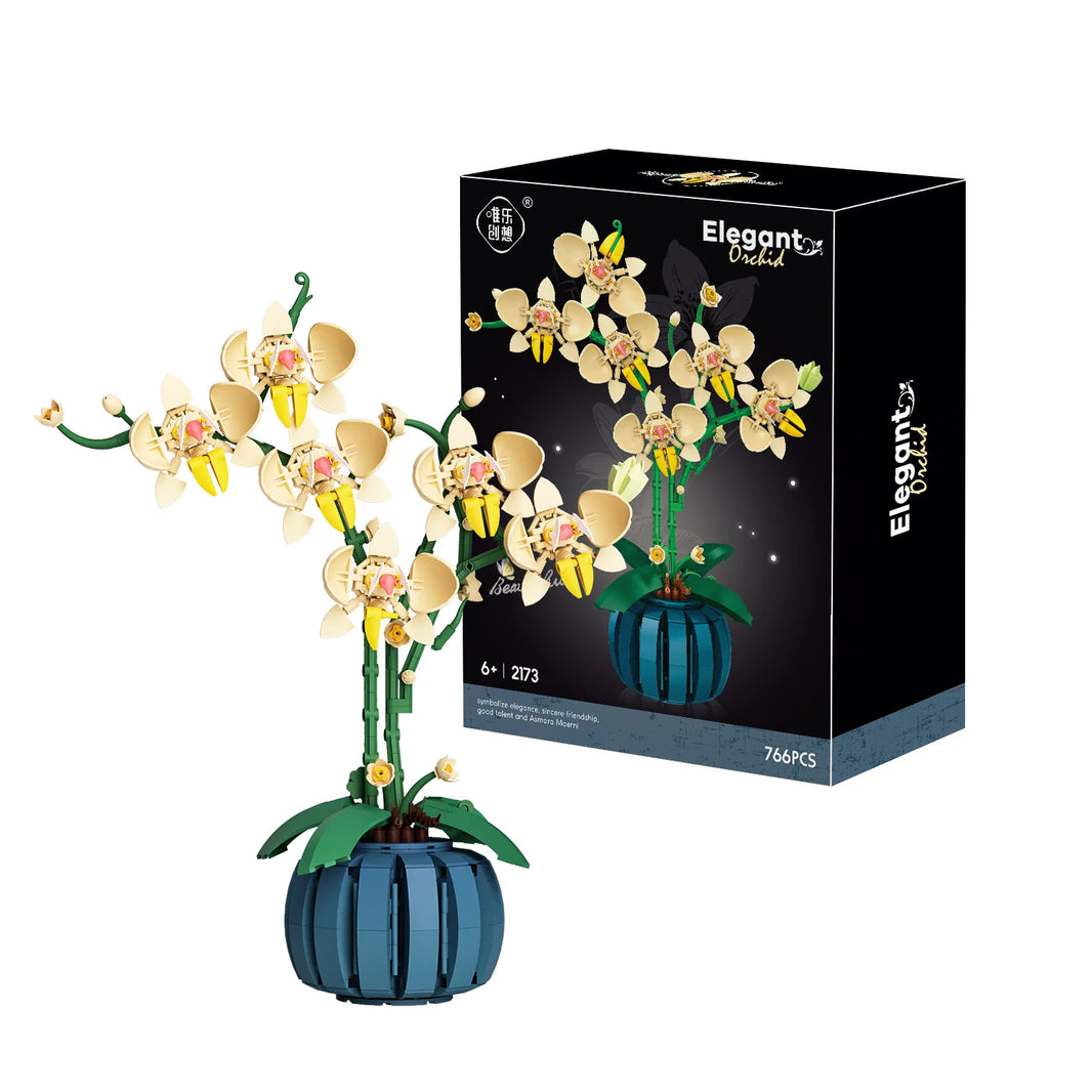 Building Blocks Orchid Flower Bouquet – Bonsai Plant Model Bricks DIY Home Decoration Toy for Kids