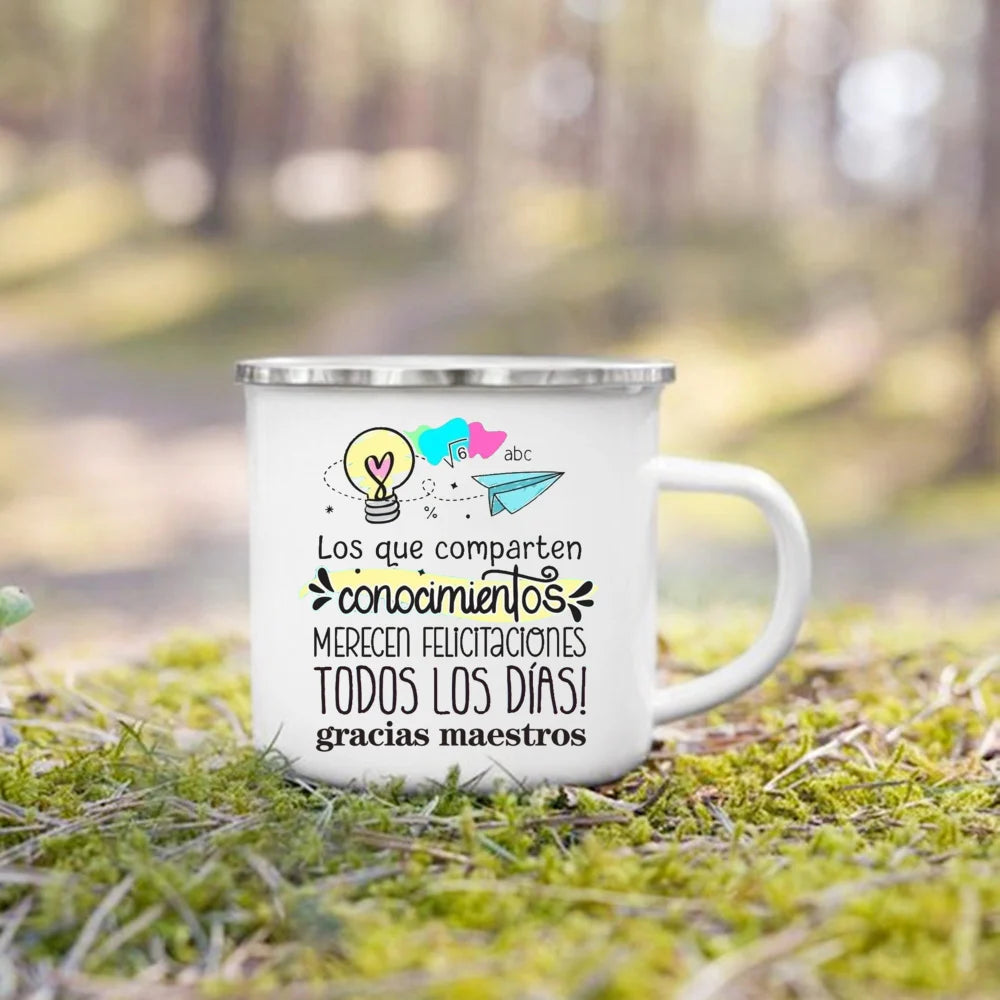 Thank You Teacher Enamel Coffee Mug – 'Without Teachers Like You' Printed Coffee Cup, 3.14 x 3.35 in (8 x 8.5 cm) Teacher Gift