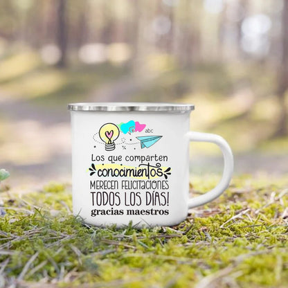 Thank You Teacher Enamel Coffee Mug – 'Without Teachers Like You' Printed Coffee Cup, 3.14 x 3.35 in (8 x 8.5 cm) Teacher Gift