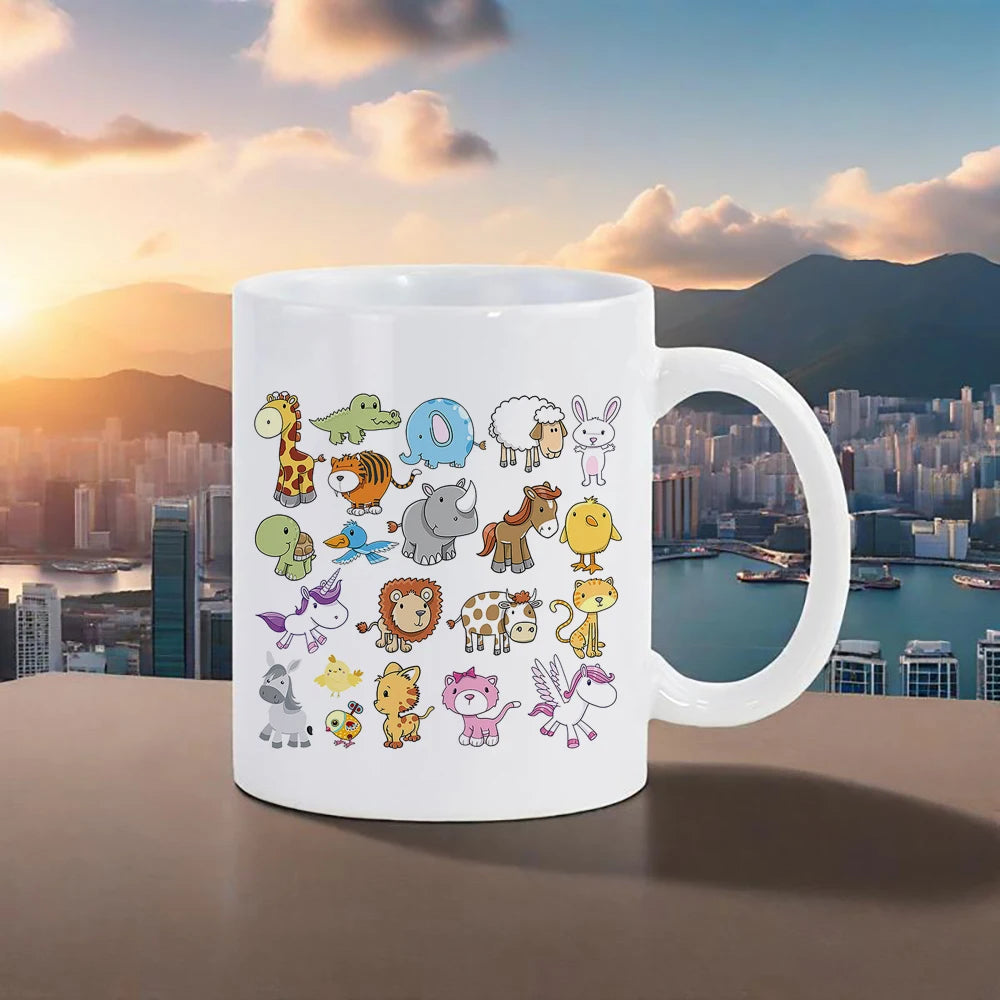 Cute Animal Ceramic Mug 11 oz (320 ml) — Kids Breakfast Cup with Panda, Lion & Koala Designs
