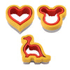 6-Piece Cookie Cutter Set - Dinosaur, Mickey, Heart, Star, Round, Square (Food-Grade)