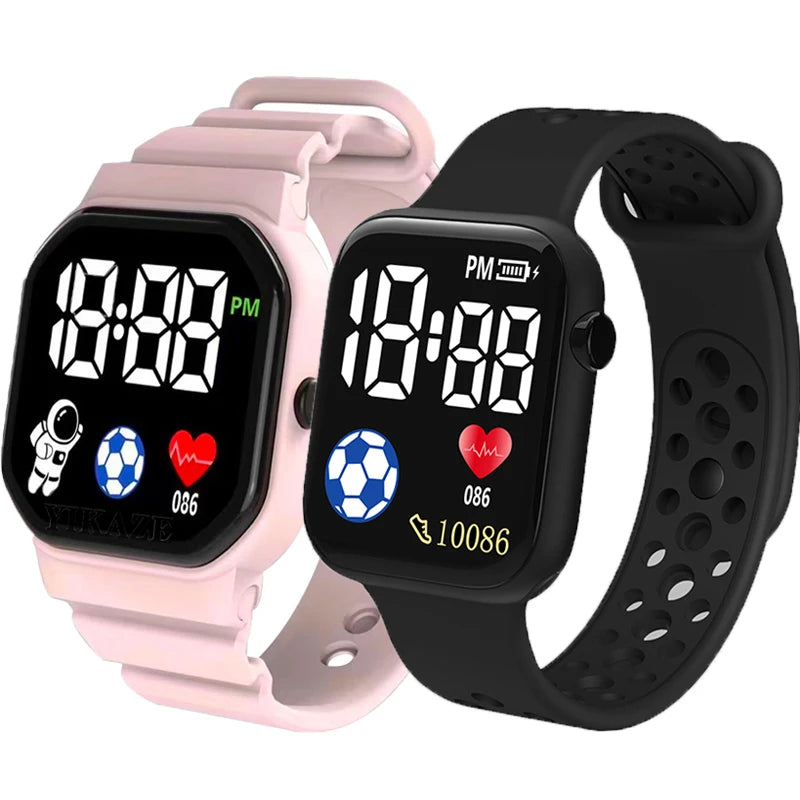 LED Digital Sports Watch for Kids Boys and Girls Football Silicone Casual Electronic Wristwatch