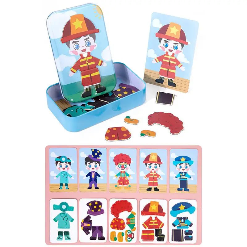 Magnetic 3D Puzzle, Children Dress Up Expression, Travel Tin Box Jigsaw Game, Early Education Imagination Toy, Gifts for Girls