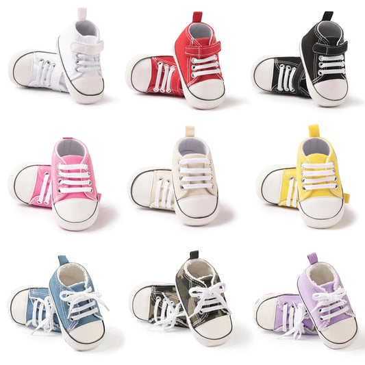 KIDSUN Newborn Multi-Coloured Canvas Baby Shoes – Soft Soled Casual First Toddler Shoes for Boys & Girls
