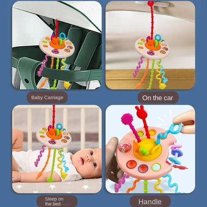 Cartoon Duck Astronaut Pull String Toy – Montessori Activity for Development, Silicone Teething and Sensory Grip Training Educational Toy