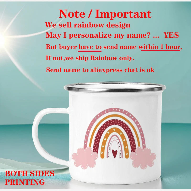 Personalized Rainbow Enamel Mug – Custom Name Coffee, Tea & Milk Cup, 3.14 in x 3.35 in (8 x 8.5 cm) – Kids Gift