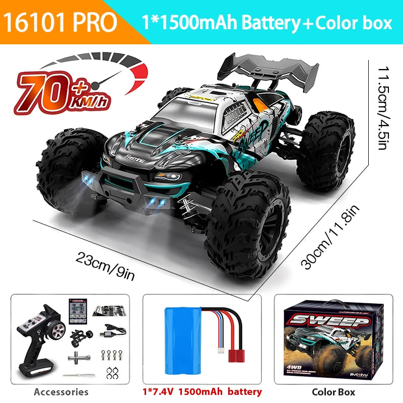 1:16 4WD RC Car with 70km/h Speed, LED Lights, and High-Speed Drift