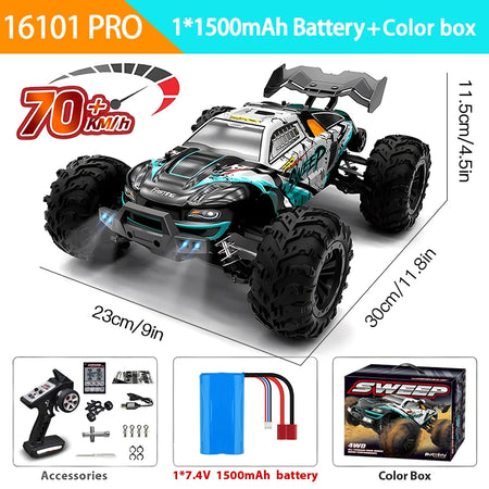 1:16 4WD RC Car with 70km/h Speed, LED Lights, and High-Speed Drift