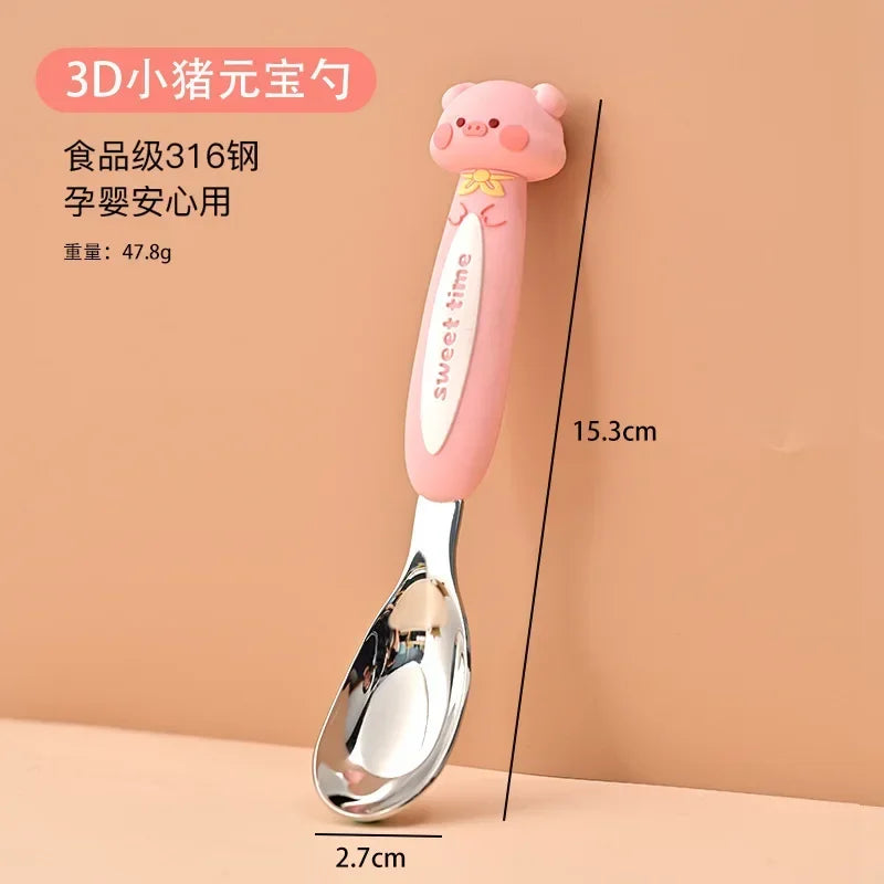 Cartoon Children's Tableware Spoon - Stainless Steel Feeding Spoon for Meals, Dessert, Fruit & Complementary Food Accessories