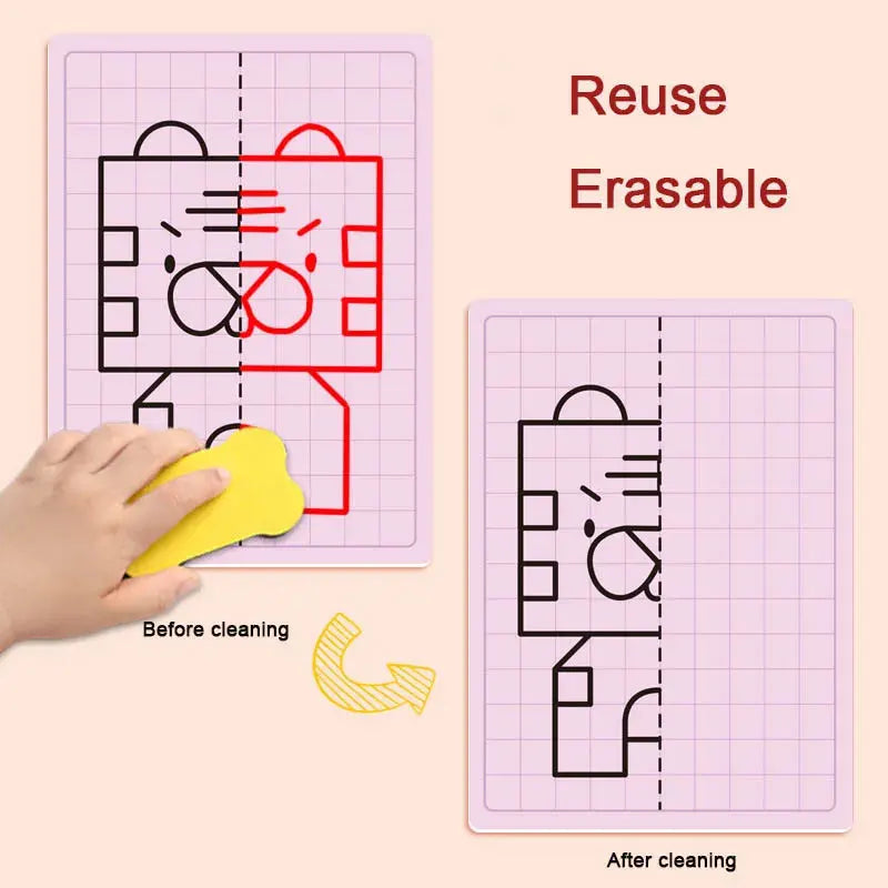 30-Page Children’s Grid Symmetrical Drawing Toy – Fine Motor Skills and 4-Color Brush Control Training