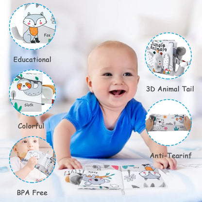 Baby Books Toys - Crinkle Soft Cloth 3D Touch and Feel, High Contrast Sensory Activity Toy for Early Education, Stroller Toy