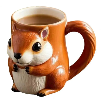3D Fox & Squirrel Resin Coffee Mug - Cute Animal-Themed Tea Cup, Handmade Gift for Women & Kids, 10 x 8 cm (3.94 x 3.15 in)