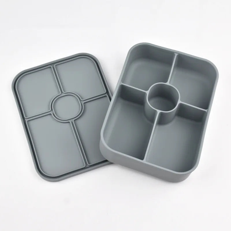 Food Grade Silicone 5-Grid Lunch Box & Bento Box – Microwave & Freezer Safe, Leakproof Lunch & Snack Storage with Lid for School, Work, and Travel
