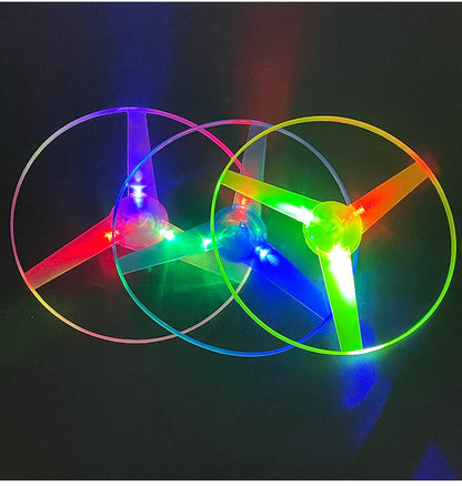 Luminous Pull-Line LED Flying Saucer Toy with Launcher — Light-Up Rotating Disk Flyer for Kids & Pets, Outdoor Fun
