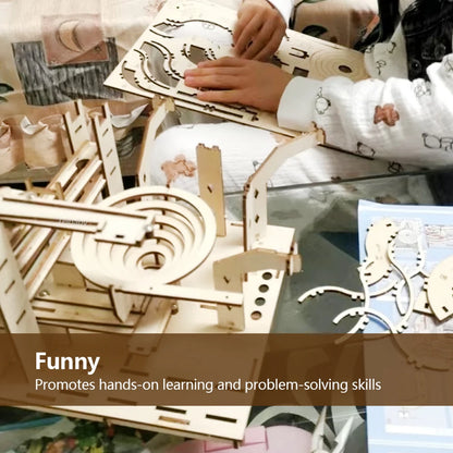3D Wooden Puzzle DIY Mechanical Model, Manual Assembly Building Kit, Marble Run Set with 4 Balls, Toy for Adults & Kids Gifts