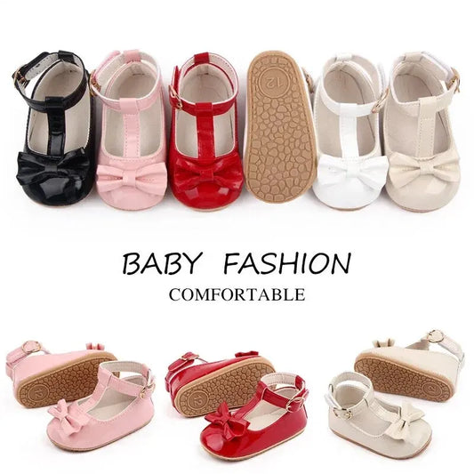 New Baby Girls Shoes – Princess Choreography Bow PU Anti-Slip Soft Rubber Bottom First Walker Crib Shoes