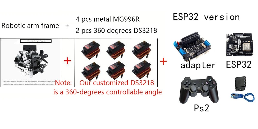 360° 6 DOF Robot Metal Alloy Mechanical Arm Claw Kit MG996R for Arduino, Robotics Educational Kit, PS2 Programmable Toy