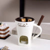 130ml (4.4 fl oz) Ceramic Chocolate Fondue Mug with Fork - 4.33in Mini Fondue Pot Candle Warmer for Melting Chocolate, Cheese & Butter