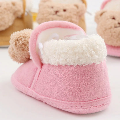 Winter Warm Newborn Baby Boy Girl Boots, Cute Bear Soft Toddler Shoes, First Walkers Anti-slip Booties, Infant Fur Snow Boots (0-18M)