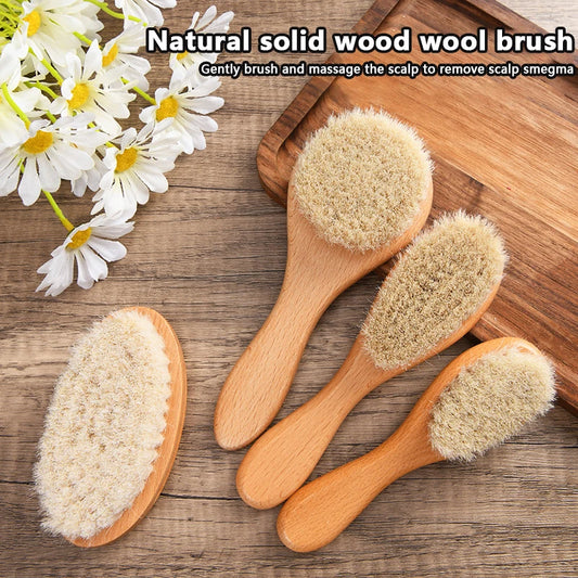 Wooden Handle Baby Hair Brush - Newborn Hair Brush, Infant Comb & Head Massager