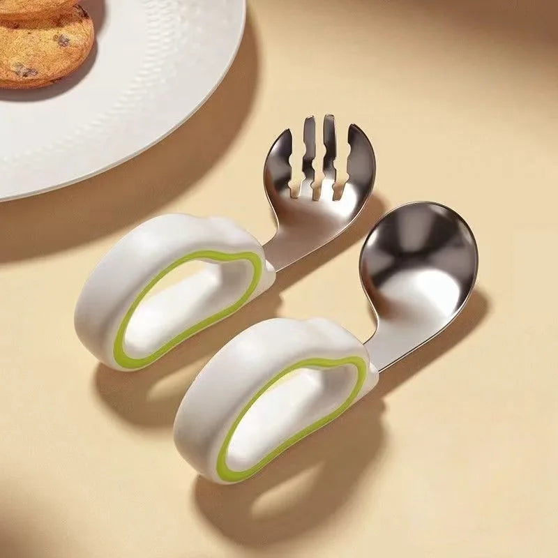 Baby Eating Training Set - Soft Silicone Spoon & Fork Cutlery, Toddler Feeding Utensils, Kids Fork Set, Children Tableware