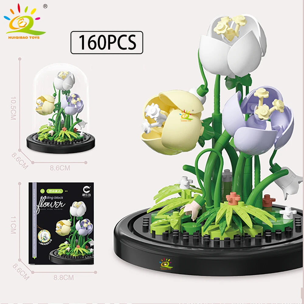 HUIQIBAO MOC Eternal Bouquet Micro Building Blocks – DIY Flower Model and Home Desk Decoration Toy for Kids