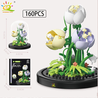 HUIQIBAO MOC Eternal Bouquet Micro Building Blocks – DIY Flower Model and Home Desk Decoration Toy for Kids