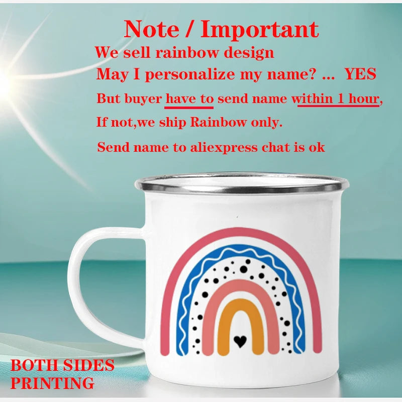Personalized Rainbow Enamel Mug – Custom Name Coffee, Tea & Milk Cup, 3.14 in x 3.35 in (8 x 8.5 cm) – Kids Gift