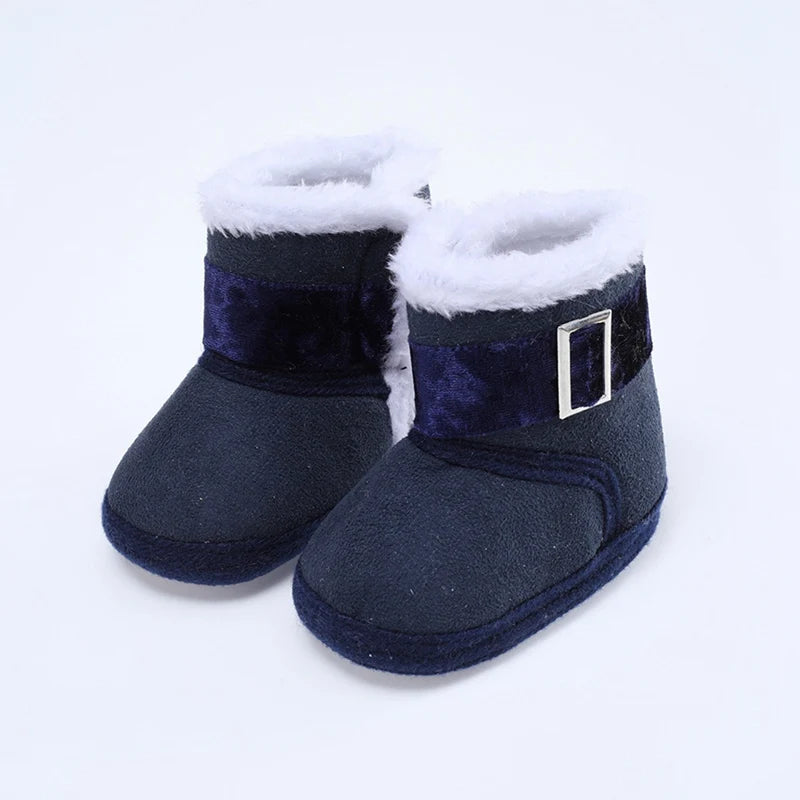 Jlong Winter Newborn Soft Sole First Walker Baby Shoes – Fur Warm Snow Boots for Girls (0-18 Months)