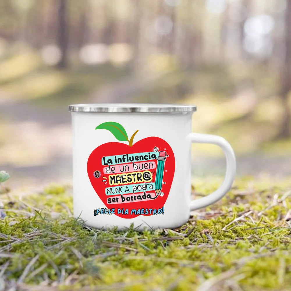 Thank You Teacher Enamel Coffee Mug – 'Without Teachers Like You' Printed Coffee Cup, 3.14 x 3.35 in (8 x 8.5 cm) Teacher Gift