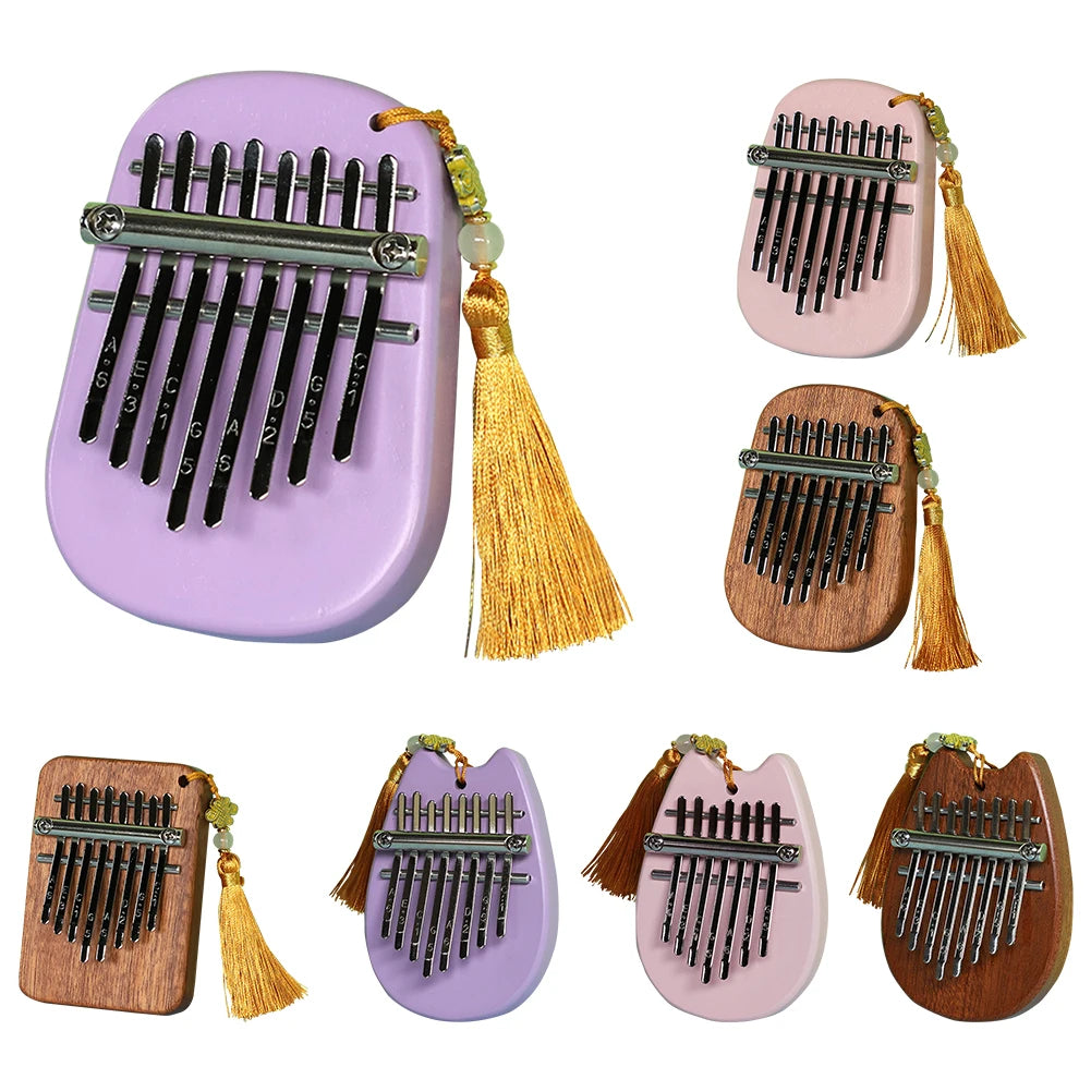 8-Key Small Wooden Kalimba Mini Thumb Piano with Tuning Hammer Retro Finger Piano Gift for Kids Beginners