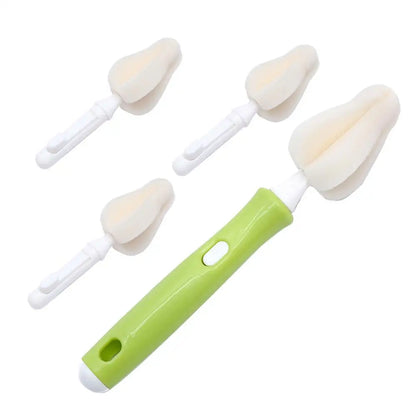 Sponge Brush Baby Nipple Milk Bottle Cup 360-Degree Cleaning Pacifier with 4 Replacement Sponge Heads for Special Cleaning