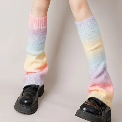 Y2K Punk Knitted Leg Warmers - Star Gothic Cross Harajuku Women Heart Two-Side Wear Loose Fit Leg Covers | JK Thigh High Lolita Socks