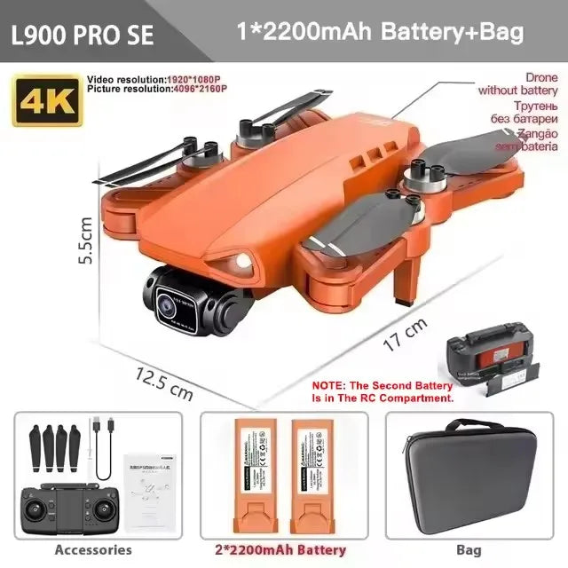 L900 Pro SE GPS Drone 4K HD 5G WiFi FPV Camera Quadcopter Brushless Motor RC Mini Drone for Kids Toy