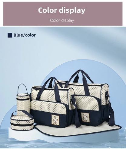 5-Piece Stylish Portable Mommy & Baby Bag – Large Capacity Diaper Bag with Built-in Changing Pad & Independent Bottle Compartment - Kidzy Market