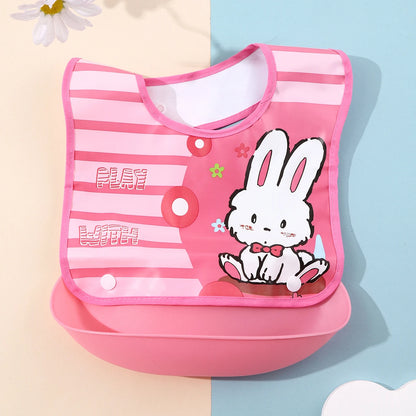 Security Cartoon Print Baby Bibs for Boys & Girls | Waterproof Soft Silicone Kids Burp Cloth with Pocket, Feeding Bib for Children - Kidzy Market