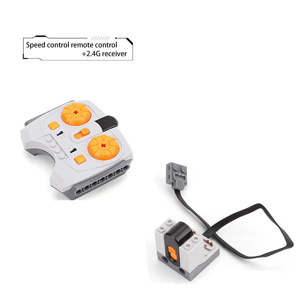 Electric Motor Set for RC Car – Battery Box, Switch, and LED Light Power Functions for MOC Building Blocks