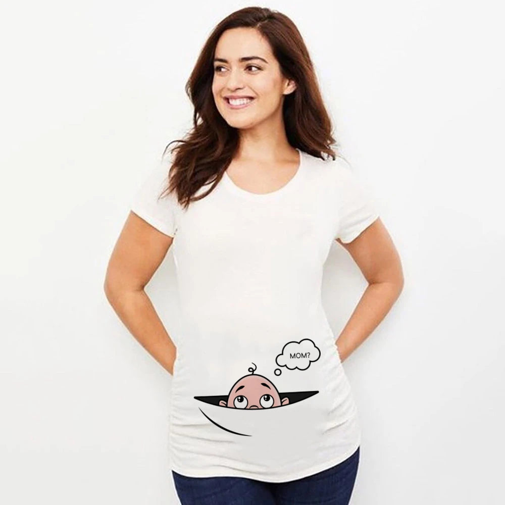 Maternity Shirt Pregnancy Announcement Tee - Summer Casual Mama Blouse, Basic Pregnancy Clothes for Expecting Moms