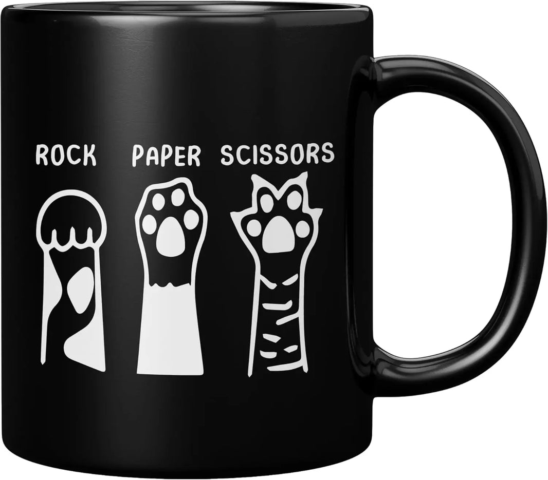 Rock Paper Scissors Cat Paw Ceramic Mug - Cat Lover Gift, 320 ml (11 oz) Coffee & Tea Mug