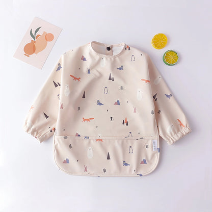 Baby Toddler Long Sleeve Waterproof Art Smock Feeding Bib with Pocket – Scarf Apron, Burp Cloth & Bandana Bib for Boys and Girls - Kidzy Market