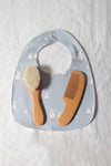 Baby Comb Brush Set - Newborn Gift Set with Natural Wool Beech Wooden Comb, Baby Bib, Pacifier Clip, and Hair Brush